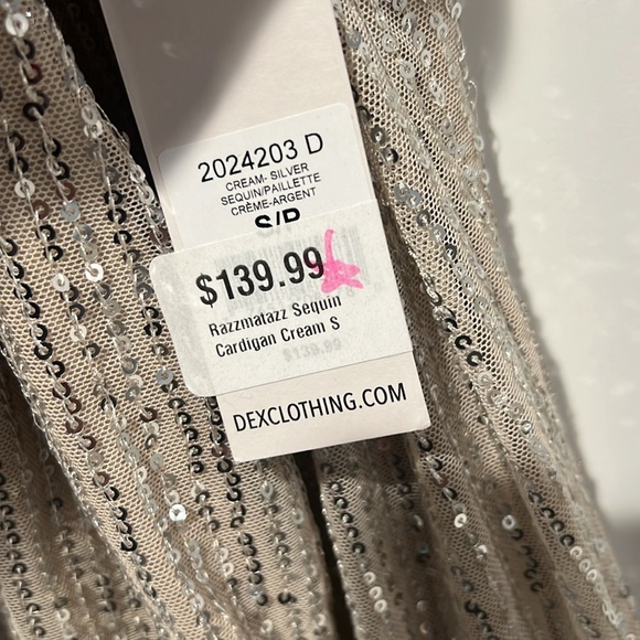 Dex Sparkle City Sequin Duster Cream Silver Sequin - Open Front Sequin Jacket - Picture 6 of 8